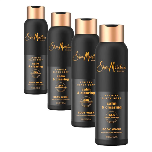Shea Moisture African Black Soap Body Wash Calm and clearing body wash, 18 Fl Oz (Pack of 4)