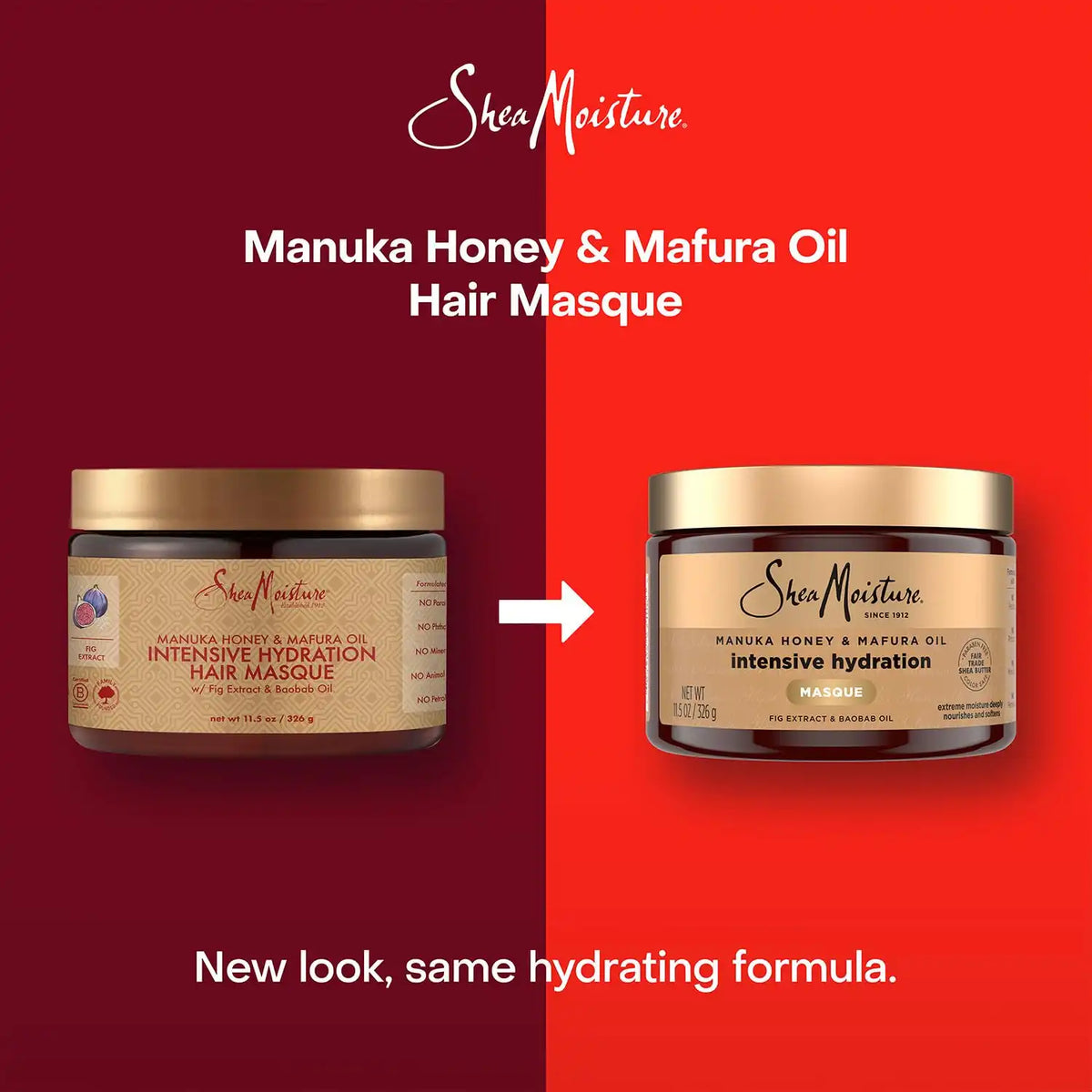 Shea Moisture Hair Mask, Manuka Honey & Mafura Oil Intensive Hydration Masque 2-Pack for Revitalizing Extra Dry, Damaged Hair, Frizz Control, 12 Oz Ea