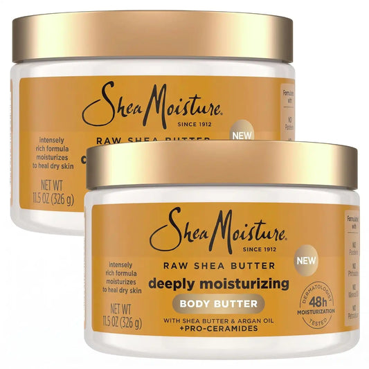 SheaMoisture Deeply Moisturizing Body Butter with Raw Shea Butter, Argan Oil and Pro-Ceramides, Rich Hydration & Healing of Dry Skin, 48H Moisturizing 11.5 oz, (Pack of 2)