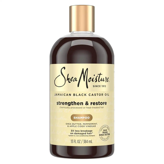 Shea Moisture Strengthen and Restore Shampoo for Damaged Hair 100% Pure Jamaican Black Castor Oil Cleanse and Nourish 13 oz