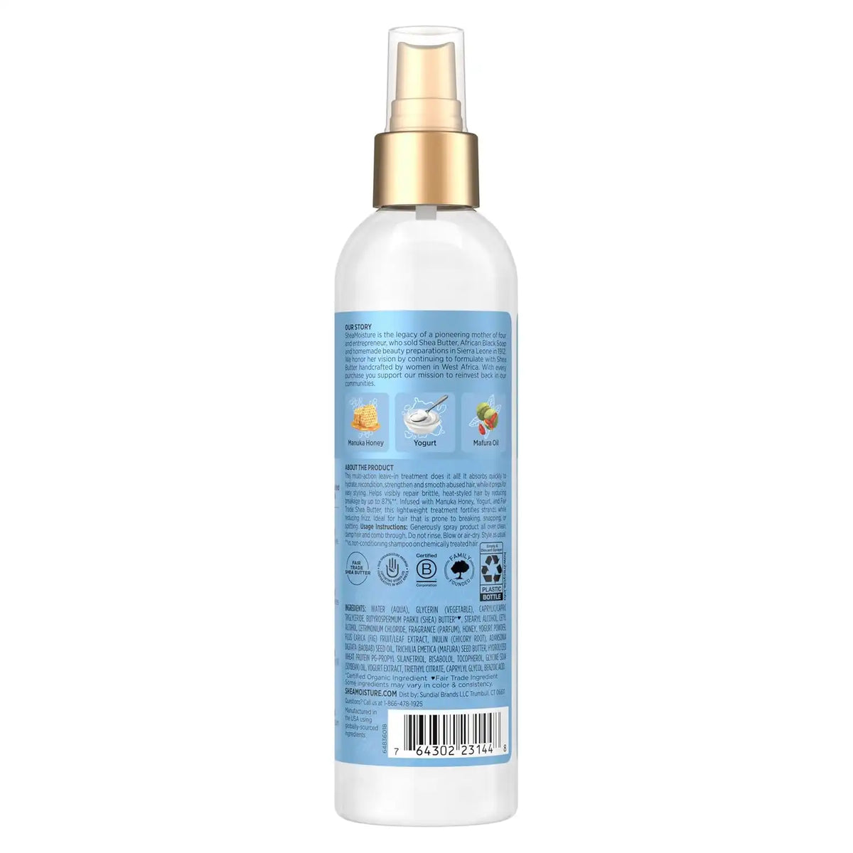 SheaMoisture Multi-Action Leave-In Conditioner Manuka Honey And Yogurt For Damaged Hair Sulfate Free Conditioner Spray 8 Oz,(Pack of 2)