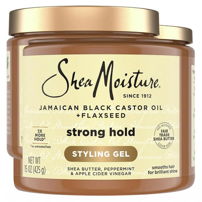 SheaMoisture Strong Hold Styling Gel+Flaxseed Jamaican Black Castor Oil Gives Controlled Style,Infused With Castor Seed Oil,SheaButter & Indulgent Scent ParabenFree AntiFrizz Hair Gel 15oz (Pack of 2)