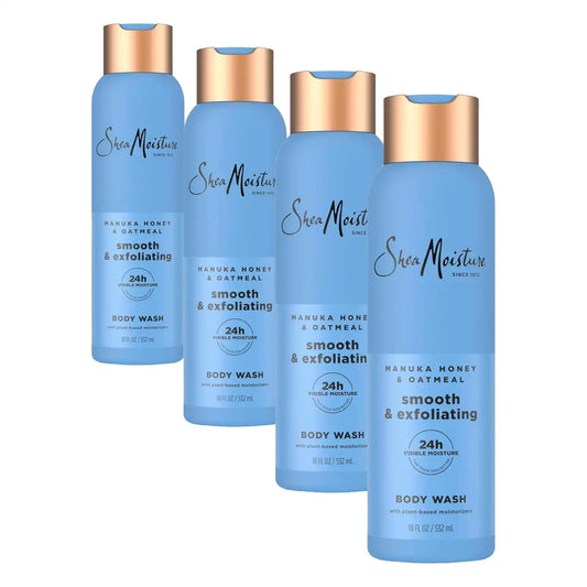 Shea Moisture Manuka Honey Oatmeal Body Wash Smooth & Exfoliating, 18 Fl Oz (Pack of 4)