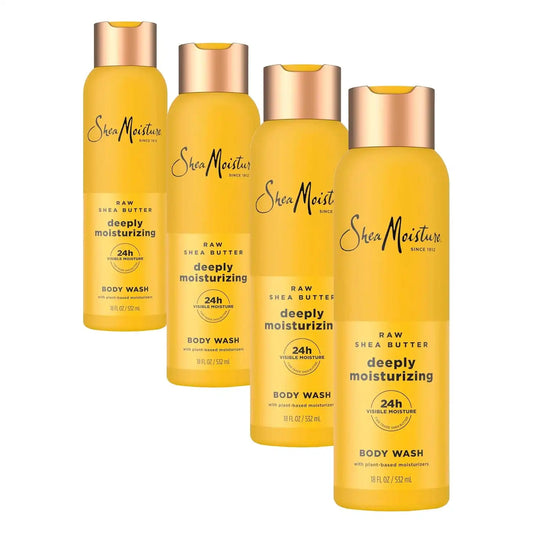 SheaMoisture Raw Shea Butter Body Wash Moisturize and Restore Deeply, 18 Fl Oz (Pack of 4)