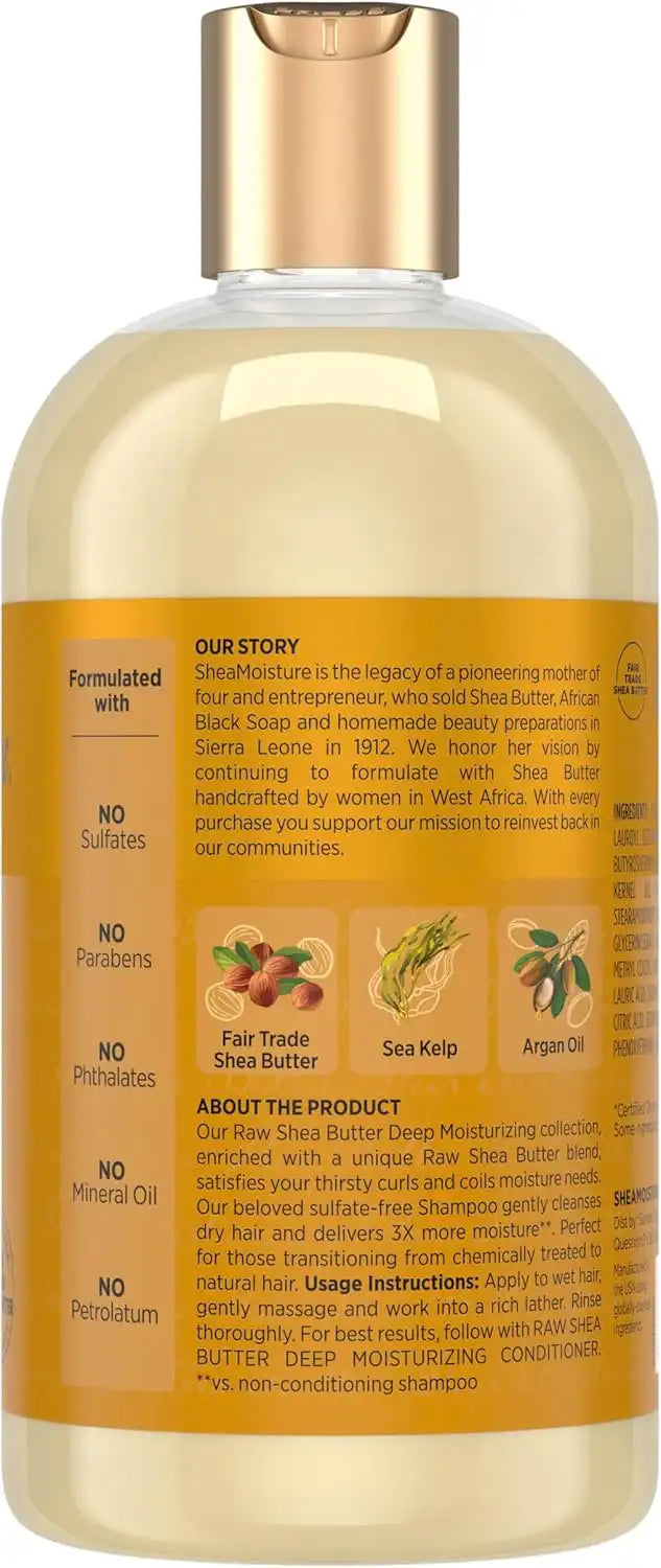 SheaMoisture Raw Shea Butter Deep Moisturizing Shampoo Raw Shea Butter for Dry, Damaged or Transitioning Hair with Argan Oil For a Healthy Glow 13 oz