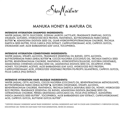 SheaMoisture Hydrate & Replenish Shampoo, Conditioner and Hair Masque 3 Count Manuka Honey & Marfura Oil for Curly Hair Deep Conditioning Hair Treatment to Hydrate and Replenish Hair