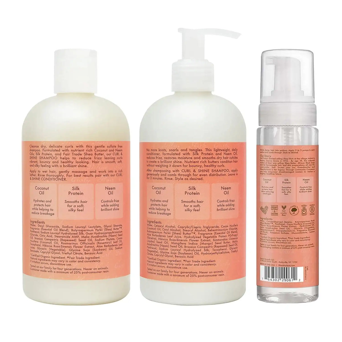 SheaMoisture Curl and Shine Shampoo and Conditioner, and Hair Mousse For Curly, Frizzy Hair Coconut and Hibiscus Sulfate Free Shampoo and Conditioner, Anti-Frizz Hair Products