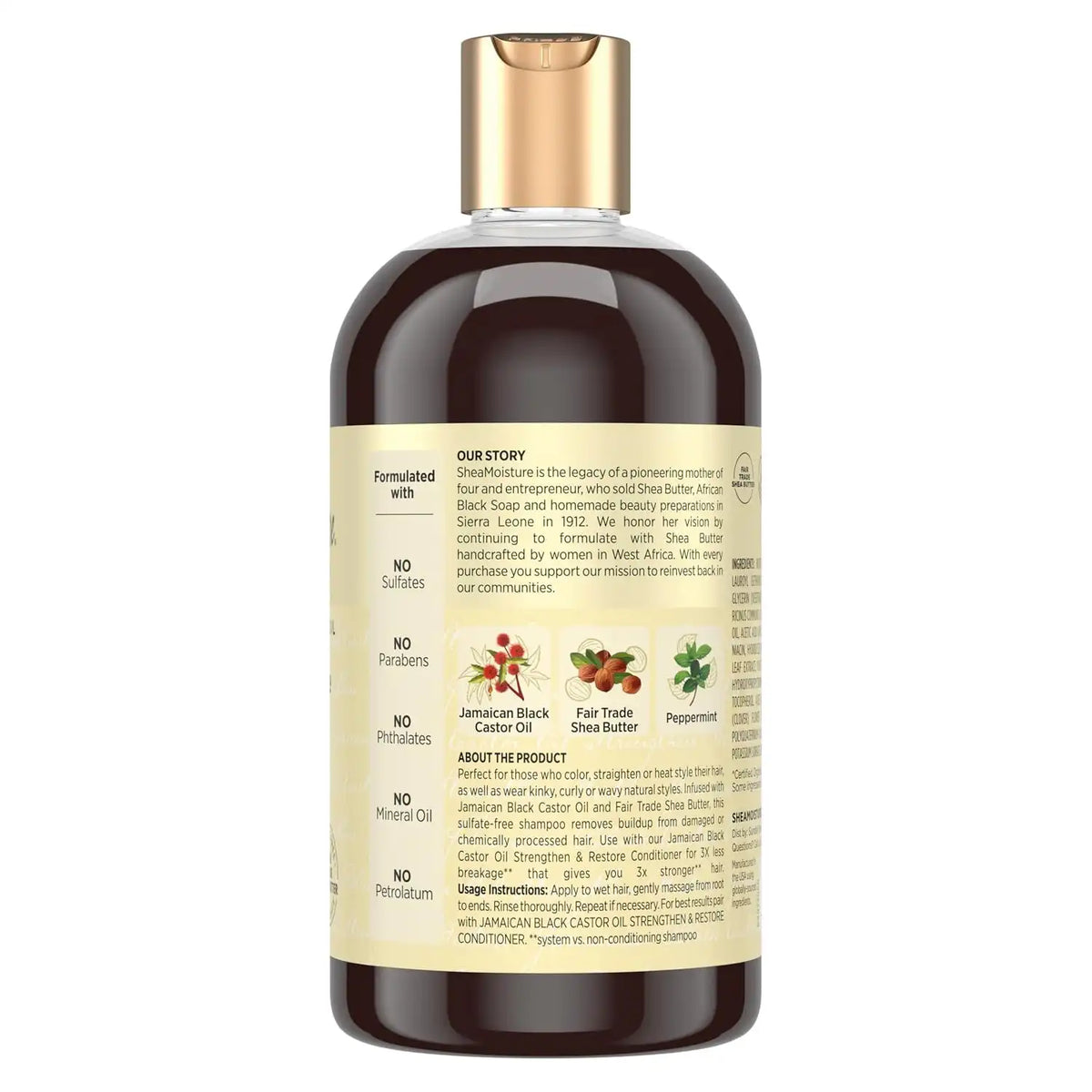 Shea Moisture Strengthen and Restore Shampoo for Damaged Hair 100% Pure Jamaican Black Castor Oil Cleanse and Nourish 13 oz