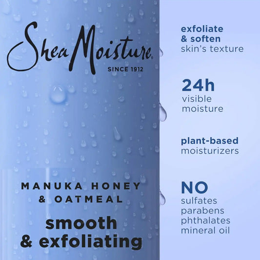Shea Moisture Manuka Honey Oatmeal Body Wash Smooth & Exfoliating, 18 Fl Oz (Pack of 4)